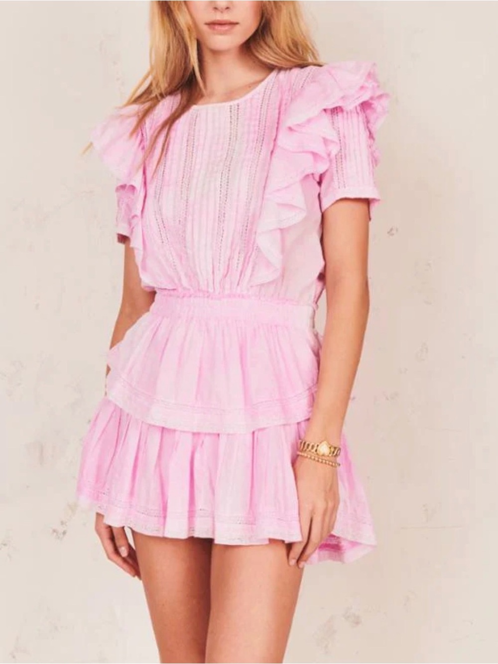 LoveShackFancy Pink Ruffled Mini Dress - Picture 1 of 5